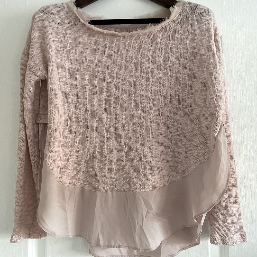 ANTHROPOLOGIE Deletta Blush Baby Pink Cotton Chiffon Trim Frayed Top - Picture 1 of 6